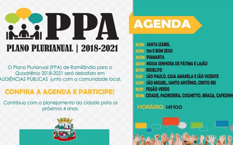 PREFEITURA REALIZARÁ AUDIÊNCIAS PÚBLICAS PARA ELABORAÇÃO DO PPA 2018-2021